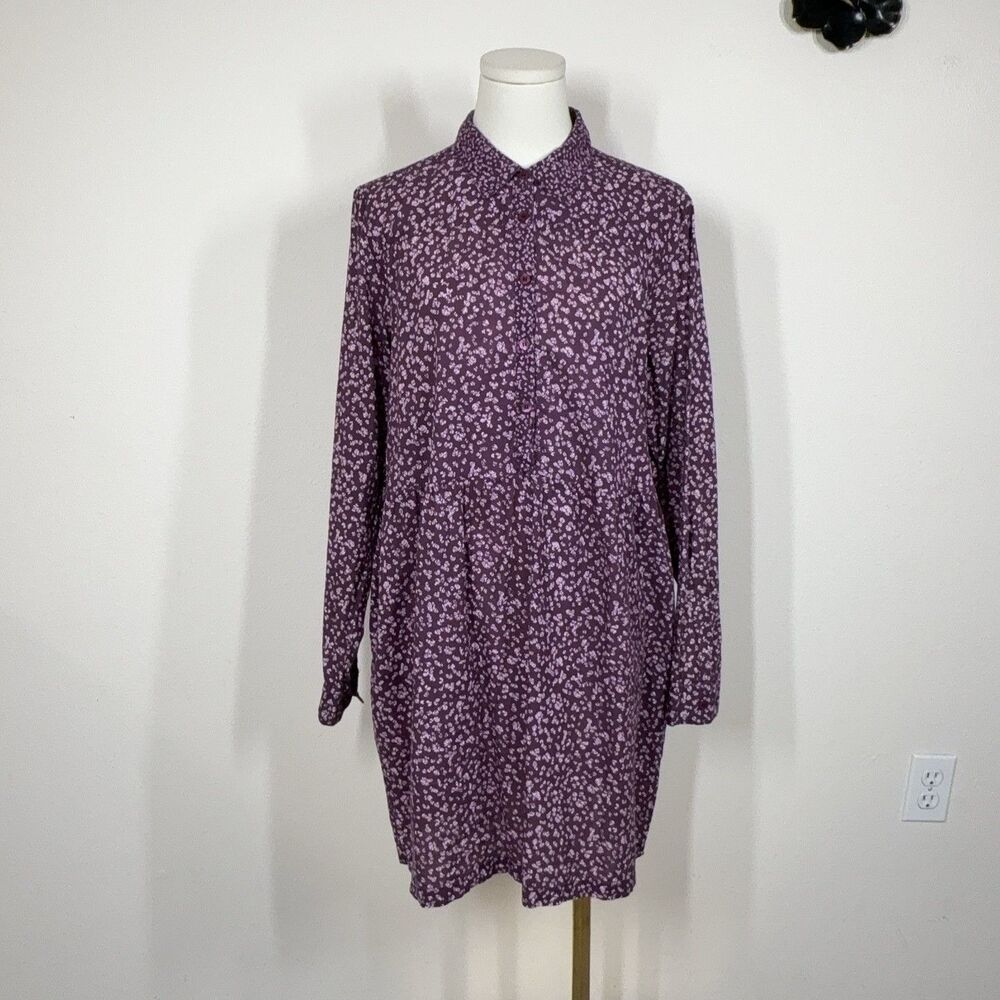 Michael Stars Shirt Dress Womens Small Purple Floral Button Pockets Cottage Boho